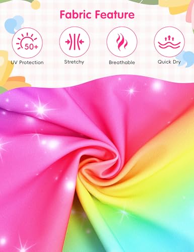 Image of Girls Swimsuit Colorful Short Sleeve Bathing Suits UPF 50+ Rash Guard Set Two Piece Summer Swimwear