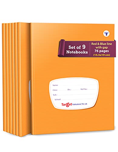 Image of WOODSNIPE Red and Blue Line Notebooks | Small Notebooks Four Line | 72 Ruled Pages Jumbo Size | Hard Brown Cover | 15.5 cm x 19 cm Approx | Pack of 9 Books | GSM 60 (ws9103)