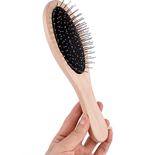 Wooden Handle Massage Hair Brush with Metal Pins Message Comb Paddle Hair Brush for Straight Curly Wavy Hair Wig