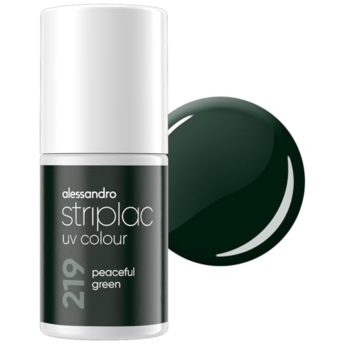 alessandro Striplac UV-Nagellack Peaceful Green - Deckend & Kratzfest bis zu 15 Tage - Leichtes Auftragen - Schonende Abziehtechnologie - Vegan - Grün, 6,5ml