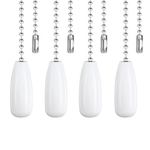 Image of Ceiling Fan Pull Chain Extender, 4pcs Wooden Decorative Pendant Extension Chains, 12 Inches Lighting & Fan Beaded Ball Fan Cord Extender Ornament with Connector (Wooden White 4Pcs)