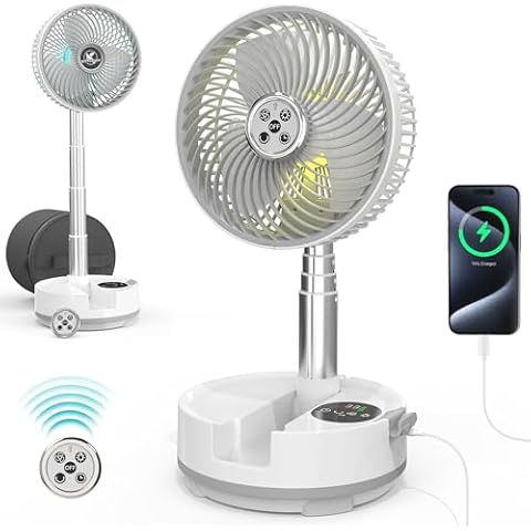 20000mAh Battery Operated Oscillating Table Fan - 112Hrs Rechargeable Camping Fan with Light & Timer, 9 Speeds Portable Travel Fan for Cruise RV Trip, Hurricane Power Outage (8" with Case) Cover
