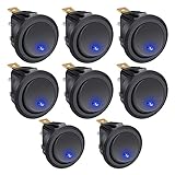 Twidec/8Pcs 20A 12V DC On/Off SPST Round Dot Rocker Toggle Switch Control for Car Or Boat with Blue LED Light KCD2-102N-BU