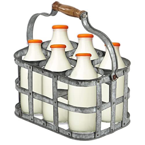 Trendi Milk Bottle Holder Galvanized 4 Milk Bottles Doorstep Crate Carrier Traditional 7.75 (L) x 7.75 (W) x 6.25 (H) (6 Bottle Holder)