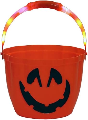 Miniatura 5 de The Electric Mammoth Cubo de calabaza de Halloween con 3 ajustes intermitentes, soporte grande para bolsa de dulces para niños, luces brillantes y