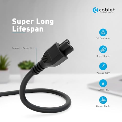 Image of Cablet 3M Black 3 Pin Laptop Power Cable with 18 AWG & 700W Heavy Duty Universal Power Cable Replacement for Charger Adapter Power Cord for Laptop (Lapop L30-3 Meter)