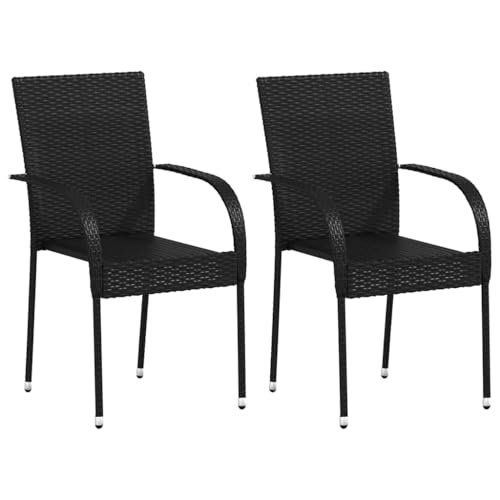 vidaXL 2X Chaise Salle à Manger Extérieur Résine Tressée Noir Jardin Terrasse