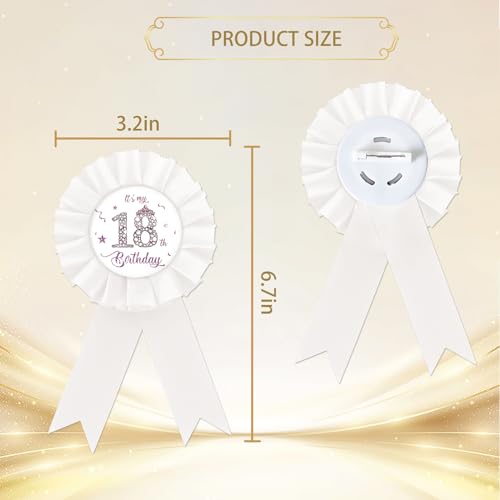 Happy 18th Birthday Tinplate Badge Pin, It's My 18th Birthday Button Pin, Purple Crown Happy Birthday White Rosette Badge Pin for Girl, Diamond Brooch Buttons for Eighteen Birthday Party3