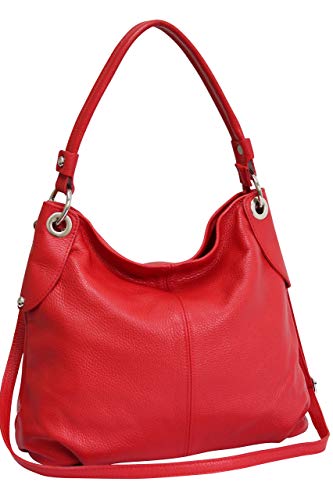 AMBRA Moda Sac à main femme Sac à bandoulière sac à bandoulière sac fourre-tout cuir véritable GL012 (Rouge)
