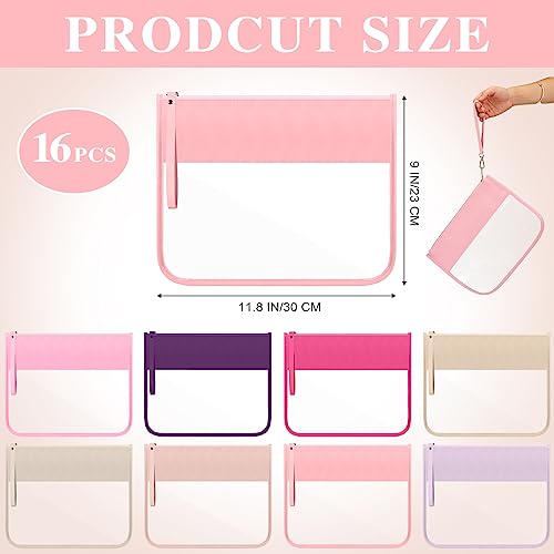 Irenare 16 Pcs Clear Makeup Bag Toiletry Flat Zipper Pouch Preppy Waterproof Clear Cosmetic PVC Pouch with Wristlet Toiletry DIY Chenille Letter Snack Bag for Women(Macaron Pink)2