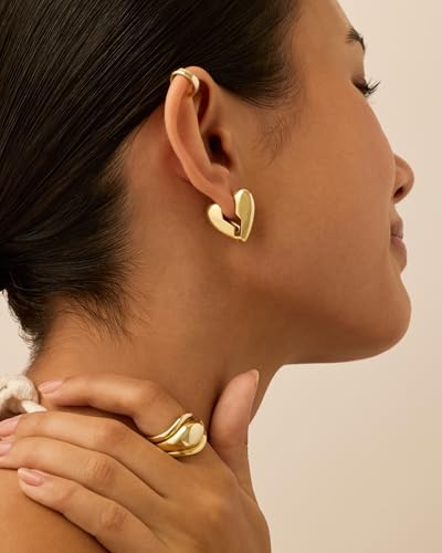 PAVOI 14K Gold Plated Bold Chunky Dupe Heart Hoop Earrings for Women | Gold Earring Pair4