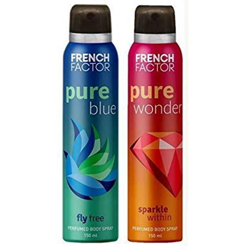 Image of French Factor Pure Blue & Wonder Deodorant Spray for Women - Long Lasting, Real Fragrance Body Spray for Women, 150ml (Pack of 2)