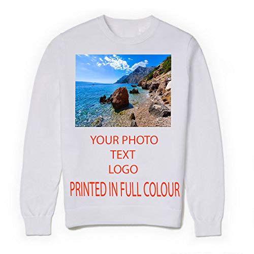 MFAZ Morefaz Ltd personnalisé Sweat-Shirts Pulls molletonnés personnalisé, Unisex Jumper Texte, Logo brodé (Blanc, M) Cover