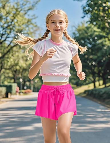 Image of BOOPH Girls Flowy Shorts Kids Athletic Butterfly Shorts with Pockets 2-in-1 | Running Tennis Sports Shorts for Girls 5-14 Years