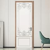 Door Stickers Peel and Stick White Art Decals Door Murals European Style 3D Vinyl Wrap Wallpaper Removable Doors Poster for Home Decor, 30.3 