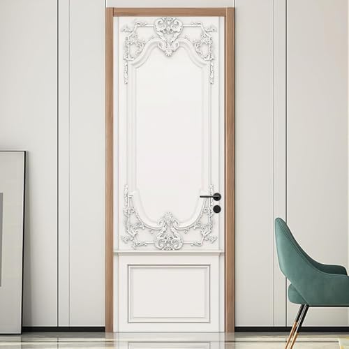 Door Stickers Peel and Stick White Art Decals Door Murals European Style 3D Vinyl Wrap Wallpaper Removable Doors Poster for Home Decor, 30.3 