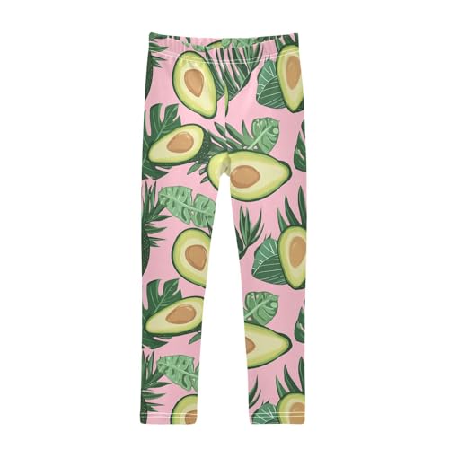 Wusikd Avocado Girls' Leggings Toddler Doodles Tropical Leaves Pink Kids Yoga Pants Dance Active Tights 4T
