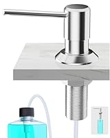 Poveta Seifenspender Küche Einbau, Spülmittelspender Küche für Spülbecken, Soap Dispenser mit 300ML Flasche und 1,2 m Schlauch, Seifenspender aus Kupfer, Edelstahlmuttern, Oben Befüllen, Chrom