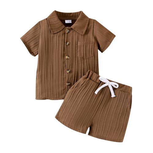Toddler Baby Boys Clothes Ribbed Button-Down Shirt Tops +Shorts Pocket Outfit 2 PCS set 12 Months-5T Without Tee
