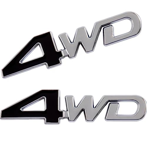 Image of 2PCS 4WD Black /Chrome Aluminum Alloy Auto Trunk Door Fender Bumper Badge Decal Emblem Adhesive Tape Sticker (Black Silver)