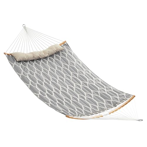SONGMICS Hammock Quilted Double Hammock with Padded Pillow 78.7 x 55.1 Inches 495 lb Weight Capacity Portable for Outdoor Relaxation Garden Patio and Camping Gray UGDC034G02V1