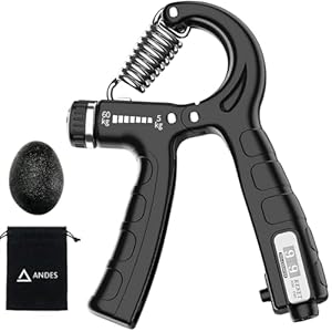 Andes. Hand Grip, Ejercitador de Manos, Fortalecedores de Mano, Ajustable de 5-60kg con Agarre Antideslizante y Función de Conteo, Gym en Casa. (Incluye Pelota Anti Estrés de Regalo)