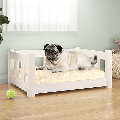 Homgoday Letto per cani bianco 65,5 x 50,5 x 28 cm in legno massello di pino, letto per cani grande letto per gatti e cuccioli, divano letto per cani, tappetino per cani per animali domestici di