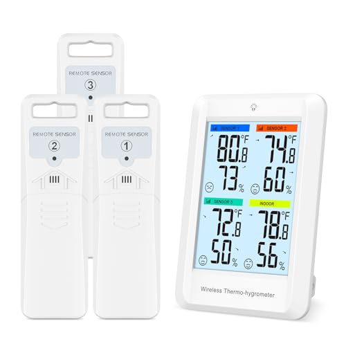 Brifit Thermometer Hygrometer mit 3 Sensoren, Digital Hygrometer Innen Außen mit Großem LCD Display, Raumthermometer, luftfeuchtigkeitsmesser mit...