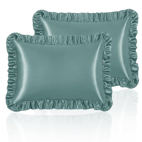 Homiest Sage Green Ruffle Satin Pillowcase Set of 2, King