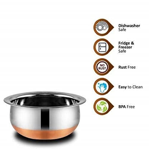 Image of Stainless Steel Copper Bottom Kitchen Serving, Cooking Bowl | Biryani Handi | Handi Set 5-Pieces