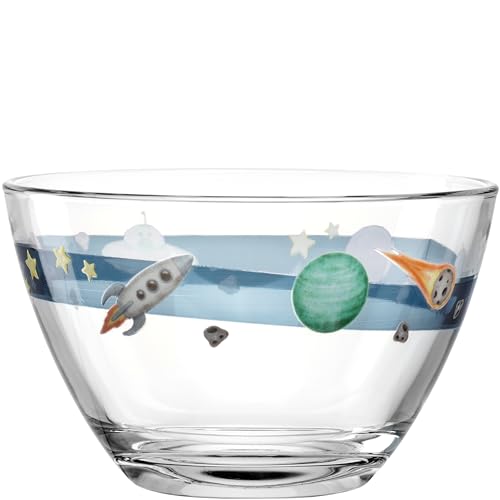 LEONARDO HOME Bambini Avventura Schale für Kinder - Kinderschüssel mit Motiv aus dickwandigem Glas - Inhalt 400 ml, Durchmesser 12 cm - Kinderteller mit Motiv Weltall, 044416