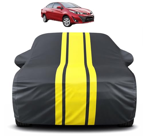 Image of Auto Hub Car Cover Compatible with Toyota Yaris with Mirror Pocket, Soft Cotton Lining, Yaris Car Cover Waterproof - Yellow-Black
