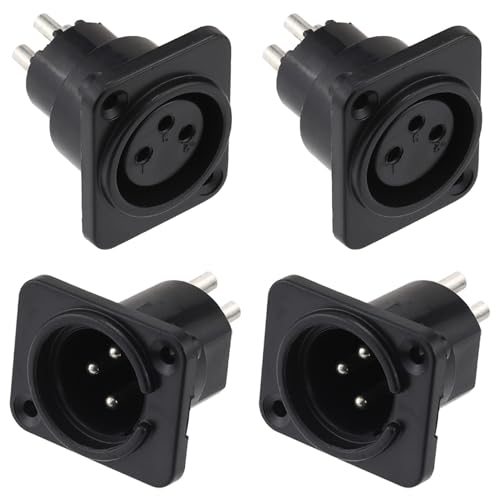 Greluma 4pcs Panel Mount Break/XLR Plug,3 Pin XLR Male/Female Connector for Microphone,Nickel Plated Copper Contacts