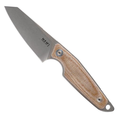 MKM Maniago Knife Makers MAKRO 2 Sheepsfoot Fixed Blade Knife and EDC Tool - M390 Super Steel, Full Tang, Designed by Jesper Voxnaes, Made in Italy, Includes Leather Sheath (Natural Micarta)