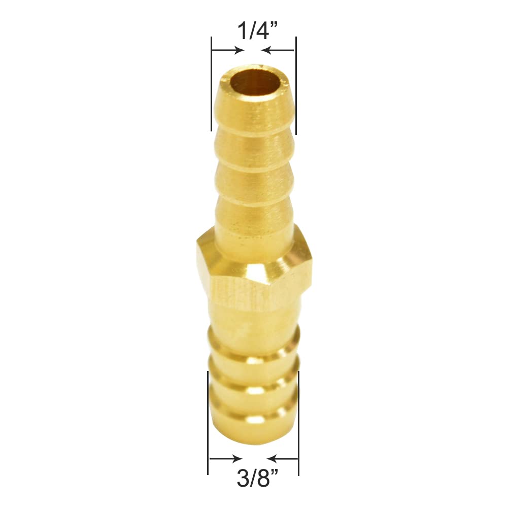 Weekly Top Sale Joywayus Brass Hose Barb Reducer,1/4 to 3/8 Barb Reducer Fitting,Reducing Splicer Mender Union Adapter for Air Water Fuel(1PCS)