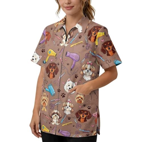 PJHEQOXE Pet Grooming Theme Unisex Water Resistant Pet Grooming Smock,Brown