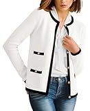 HAEOF Womens 2025 Fall Knitted Button Up Cardigan Sweaters Crewneck Soft Dressy Trendy Jacket with Pockets(White, S)
