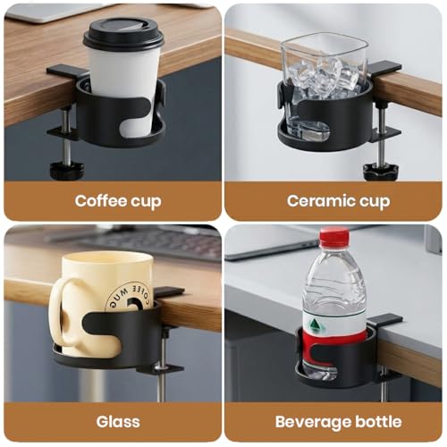 Image of HASTHIP Desk Cup Holder, Swivel Drink Cup Holder, Adjustable Screw-fix Installation, Capacity 5kg /11lb Compatible with Universal Cup, Bottles(Black)