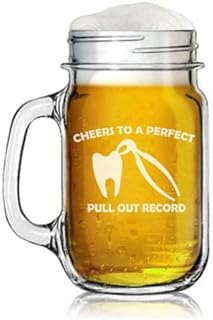 16oz Mason Jar Glass Mug w/Handle Cheers To A Perfect Pull Out Record Funny Dentist Oral Surgeon Gift