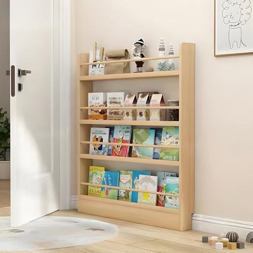 Image of YKLYTBD Behind The Door Bookshelf, Wooden Behind Door Bookshelf 4-Tier, Space-Saving Kids Bookcase Book Shelf Organizer Storage for Toys and Books