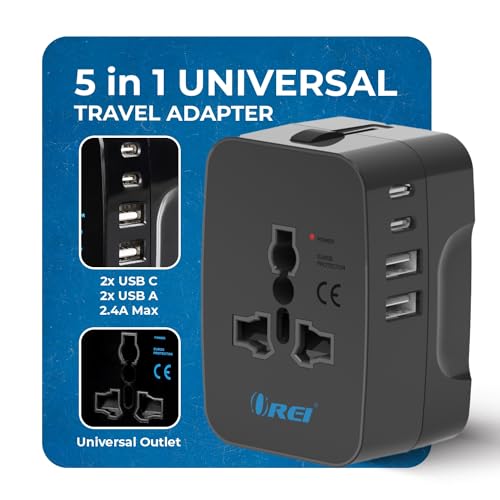 Orei 5 in 1 Universal Travel Adapter with Type C - International Travel Adapter - 2X USB-A and 2X USB-C (3.4A) - Universal Socket for USA, UK, Europe & More – CE, FCC Certified - 3 Year Warranty - Image 4