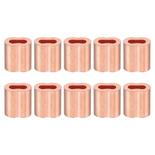 PATIKIL 1/8 / 3mm Manicotto Anello per Fune Metallico, 10pz Manicotti Anello Duplex a Crimpare con Doppia Ghiera in Rame per Raccordi per Cavi a Fune Metallico, Dorato