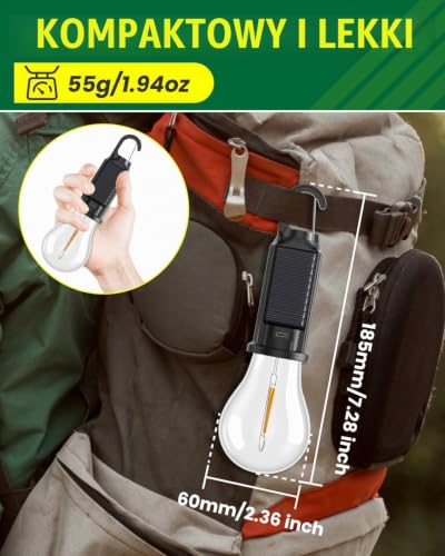 Lampa kempingowa LED, możliwość ładowania, regulowana jasność, 3 tryby świecenia, wodoszczelna, na kemping, w przypadku awarii