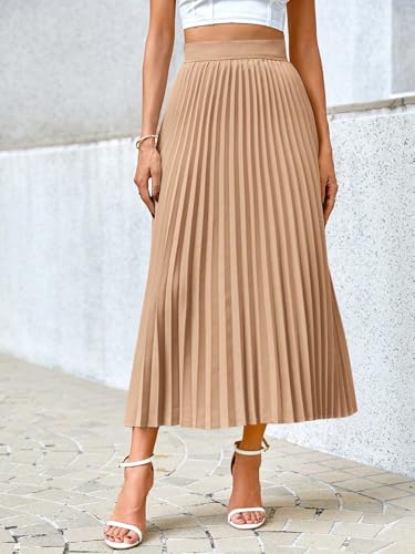 Trendy Beach Skirts Women's Solid High Waist Long Pleated Elegant A-Line Skirt4