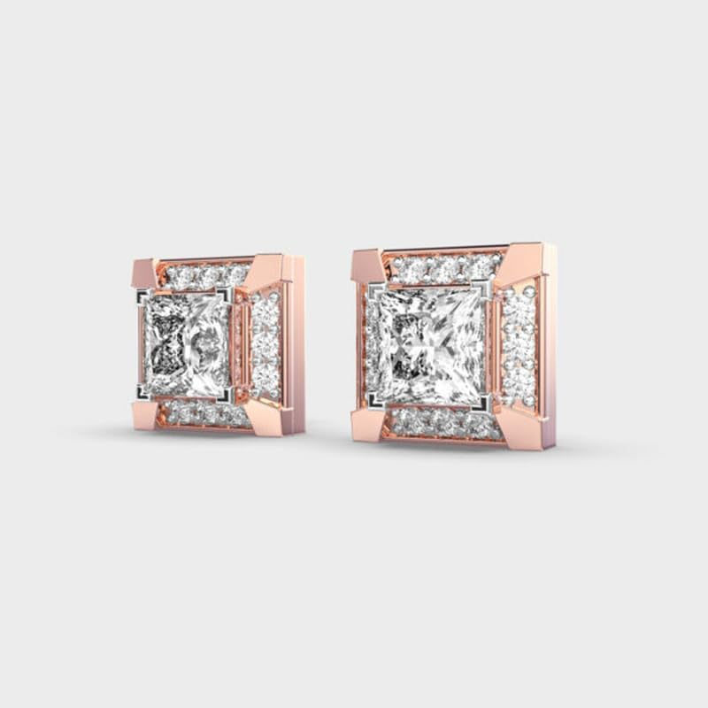 Clous d'oreilles carrés en argent 925 et or rose au chic intemporel