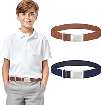 TRESTA 2Pcs Kids Elastic Belt, Adjustable Stretch Belts Flat Buckle Waist Belt Boy Girl, Elastic Silver Buckle Child Toddler Belts