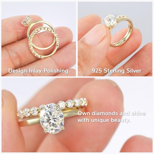 Moissanite Wedding Ring Set for Women D Color VVS1 Bridal Set Wedding Bands S925 Sterling Silver with 9K Gold Plated Genuine Moissanite Engagement Promise Rings for Her4