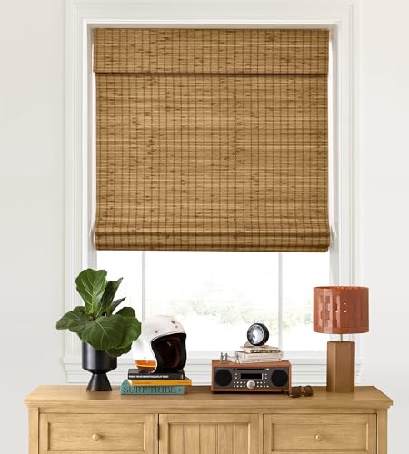 LazBlinds Custom Size Cordless Bamboo Roman Shades Privacy-Highfield Teak