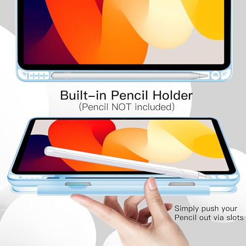 Image of TGK Rotating Case for Redmi Pad SE 11 inch with Pencil Holder 360 Degree Rotation Protective Trifold Stand Cover Clear Back (Sky Blue)