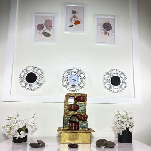 Image of Indoor Tabletop Water Fountain, Polyresin Cascading Waterfall Showpiece with Running Water and Light, Decorative Fountain for Home, Office, Living Room, Meditation, Vastu, Desk Decor